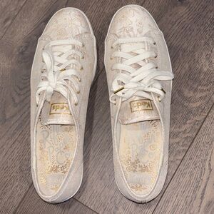 Keds x Rifle Paper Co Women's White & Gold Platform Sneakers, size 11